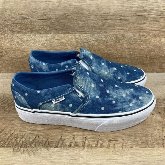VANS NWT Asher Denim Polka Dot Platform Moonlight Blue Shoes Womens Size 8 - Picture 2 of 7